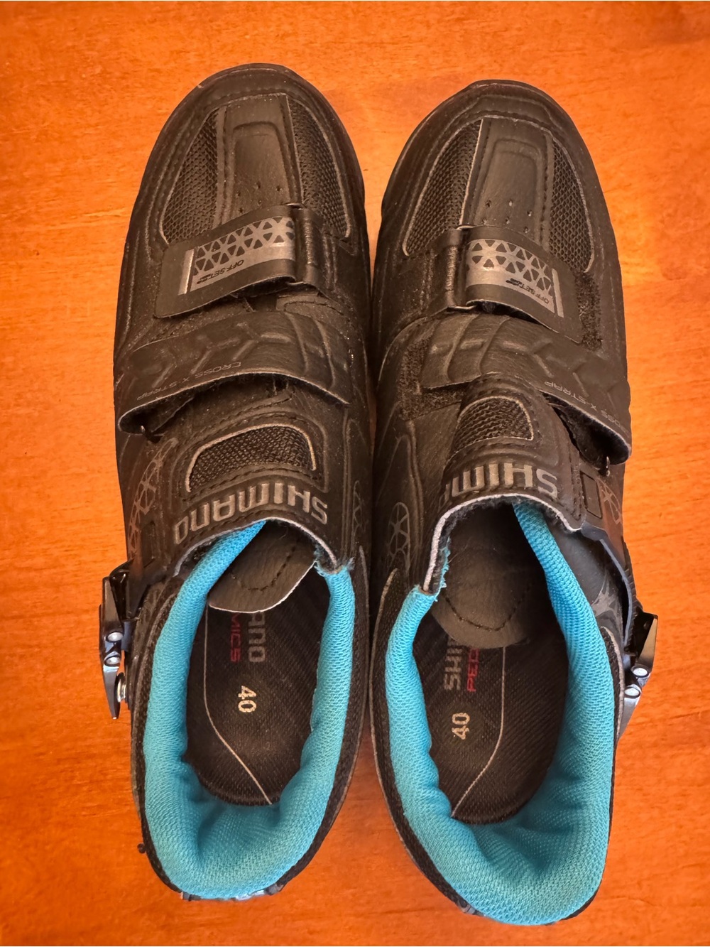 Shimano Black Shoes with Teal Interior and Red Accent